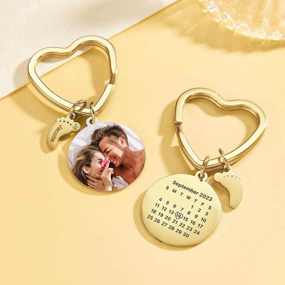 Custom Photo Calendar Keychain with Baby Feet Charm Personalized Calendar  the Perfect Heartfelt Gift - soufeelus