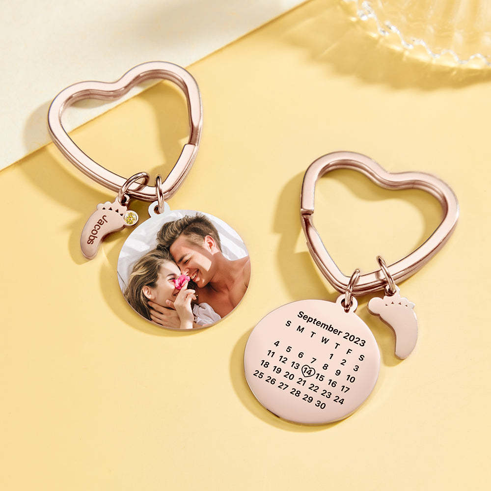 Custom Photo Calendar Keychain with Baby Feet Charm Personalized Calendar  the Perfect Heartfelt Gift - soufeelus