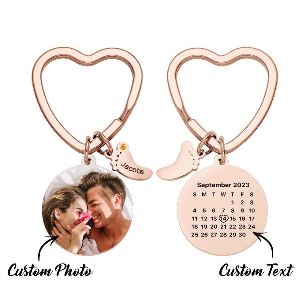 Custom Photo Calendar Keychain with Baby Feet Charm Personalized Calendar  the Perfect Heartfelt Gift - soufeelus