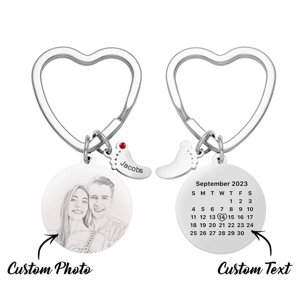 Custom Photo Calendar Keychain with Baby Feet Charm Personalized Calendar  the Perfect Heartfelt Gift - soufeelus