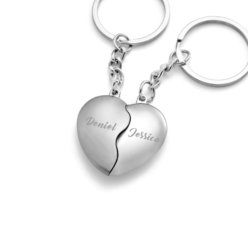 Split Heart Keyring Personalized Names Custom Valentines Day Gift for Couple - soufeelus
