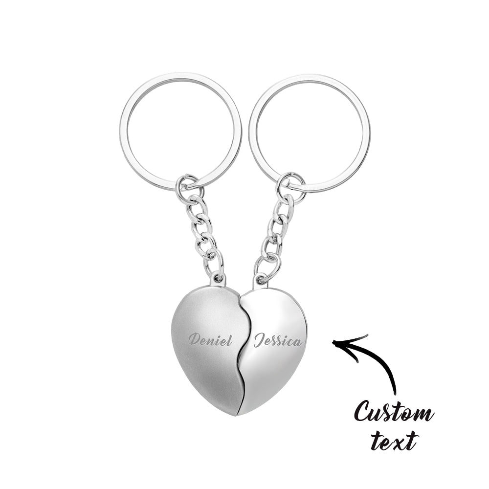 Split Heart Keyring Personalized Names Custom Valentines Day Gift for Couple - soufeelus