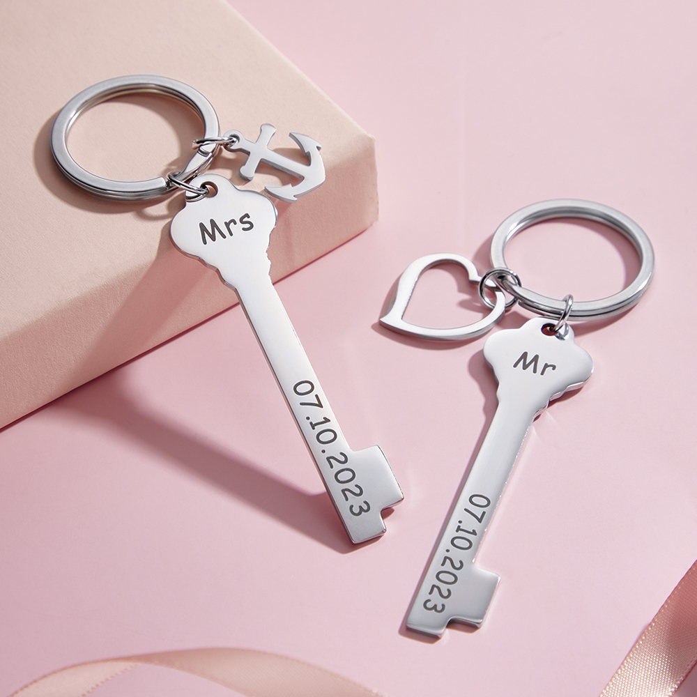 Custom Wedding Gift Key Chain Mr and Mrs Wedding Anniversary His and Hers Special Day Gift Ideas - soufeelus