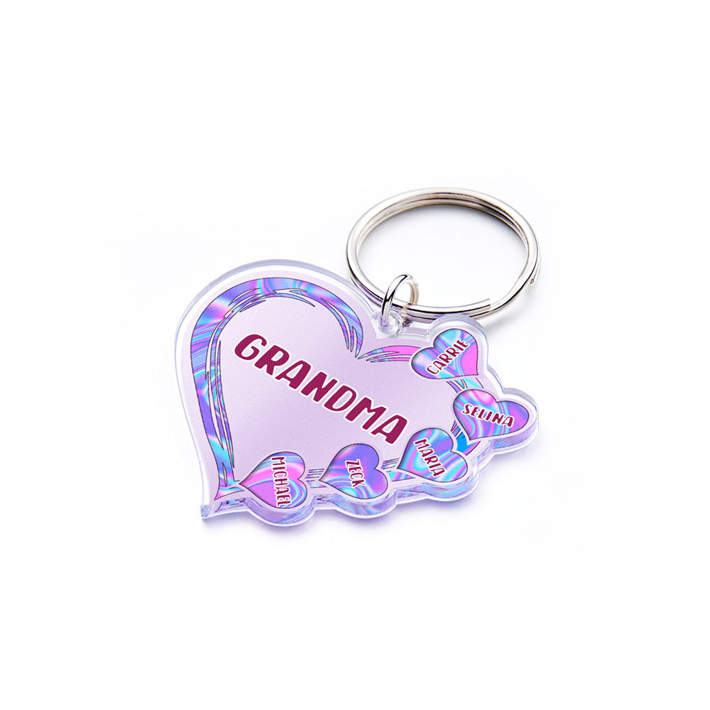 Grandma Mom Violet Heart Kids Mother's Day Personalized Acrylic Keychain - soufeelus