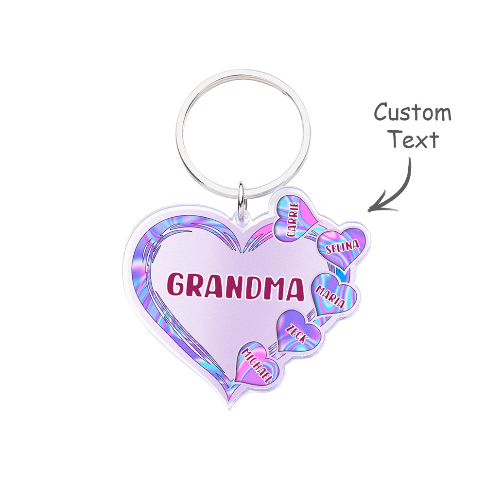 Grandma Mom Violet Heart Kids Mother's Day Personalized Acrylic Keychain - soufeelus