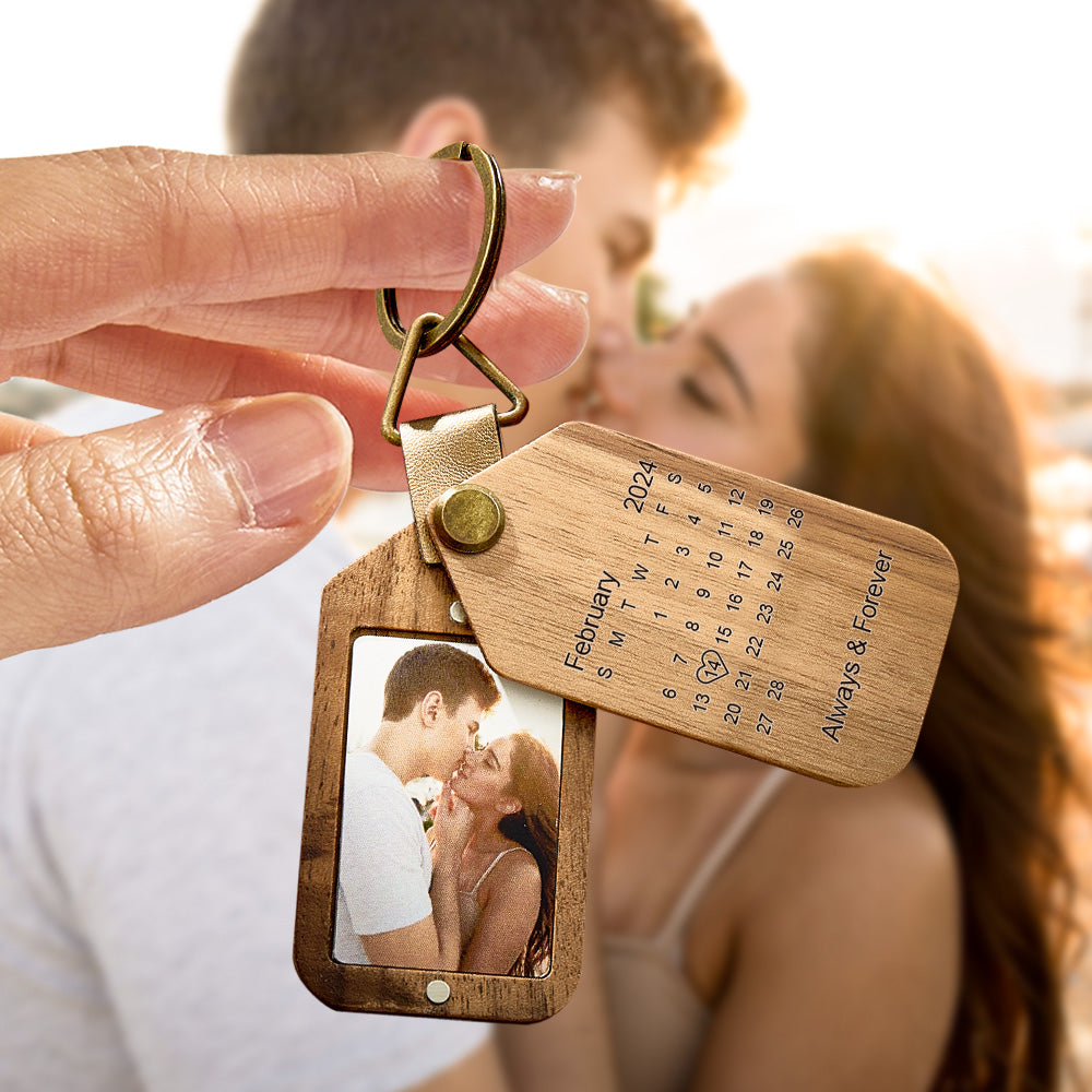Personalized Calendar Photo Keychain Magnetic Engraved Keychain Valentine's Day Gifts for Him - soufeelus