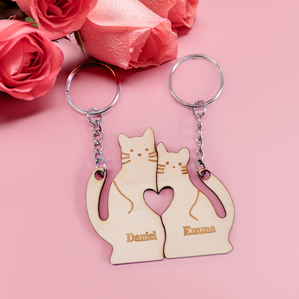 Personalized Couple Matching Keychain Custom Matching Cats Keychain Valentine's Day Gifts for Lover - soufeelus