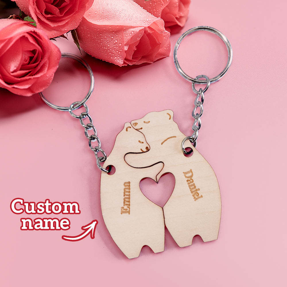 Personalized Couple Matching Keychain Custom Matching Hug Bears Keychain Valentine's Day Gifts for Lover - soufeelus