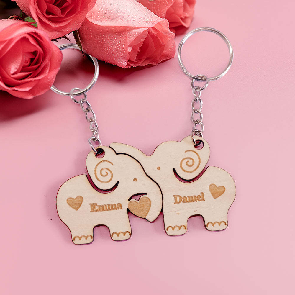 Personalized Couple Matching Keychain Custom Matching Elephants Keychain Valentine's Day Gifts for Lover - soufeelus