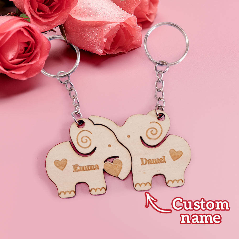 Personalized Couple Matching Keychain Custom Matching Elephants Keychain Valentine's Day Gifts for Lover - soufeelus