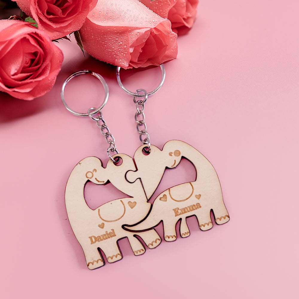 Personalized Couple Matching Keychain Custom Matching Dinosaurs Keychain Valentine's Day Gifts for Lover - soufeelus