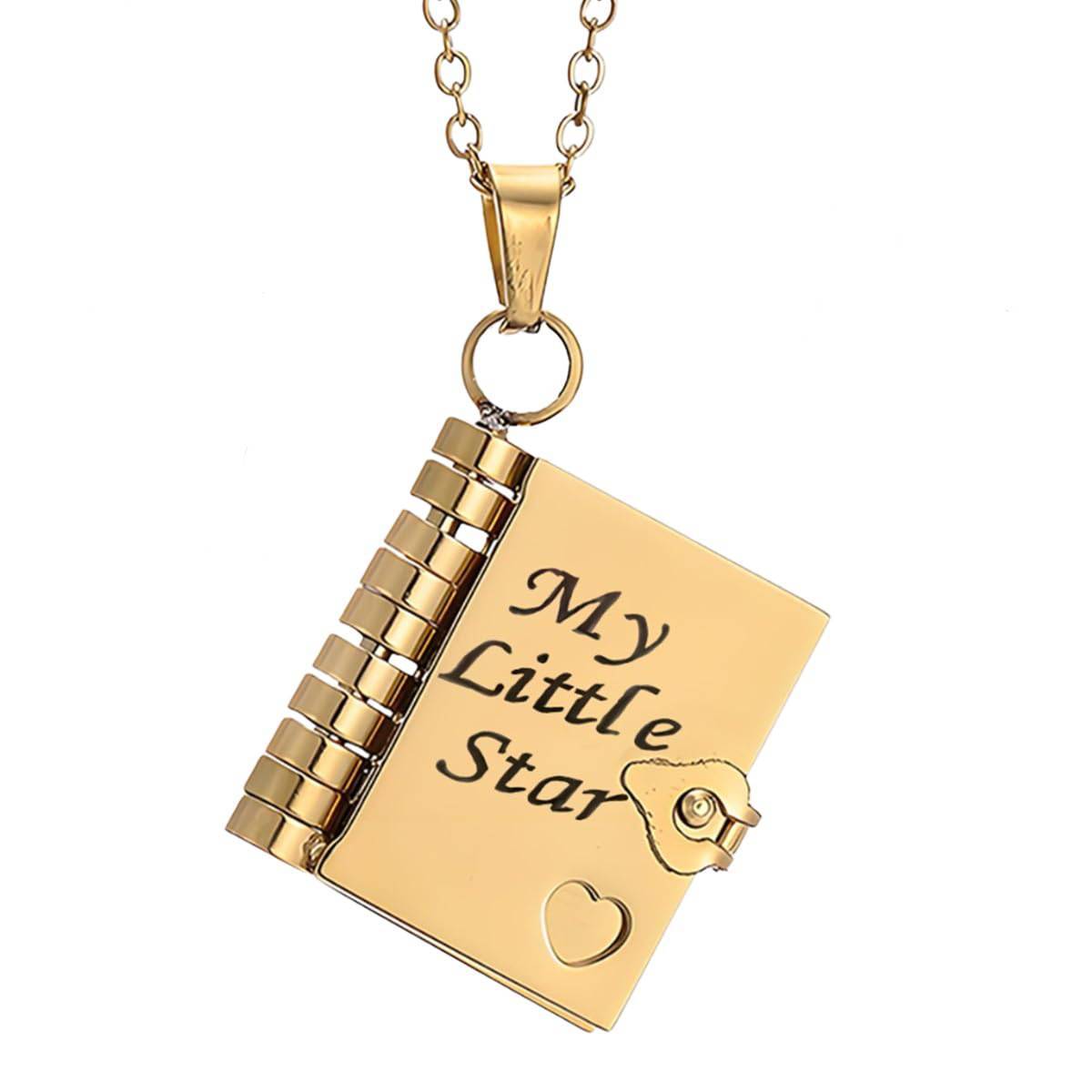 My Little Star Book Necklace – A Letter to My Daughter in a Locket, Adjustable Pendant with Message Inside, Meaningful Jewelry Gift