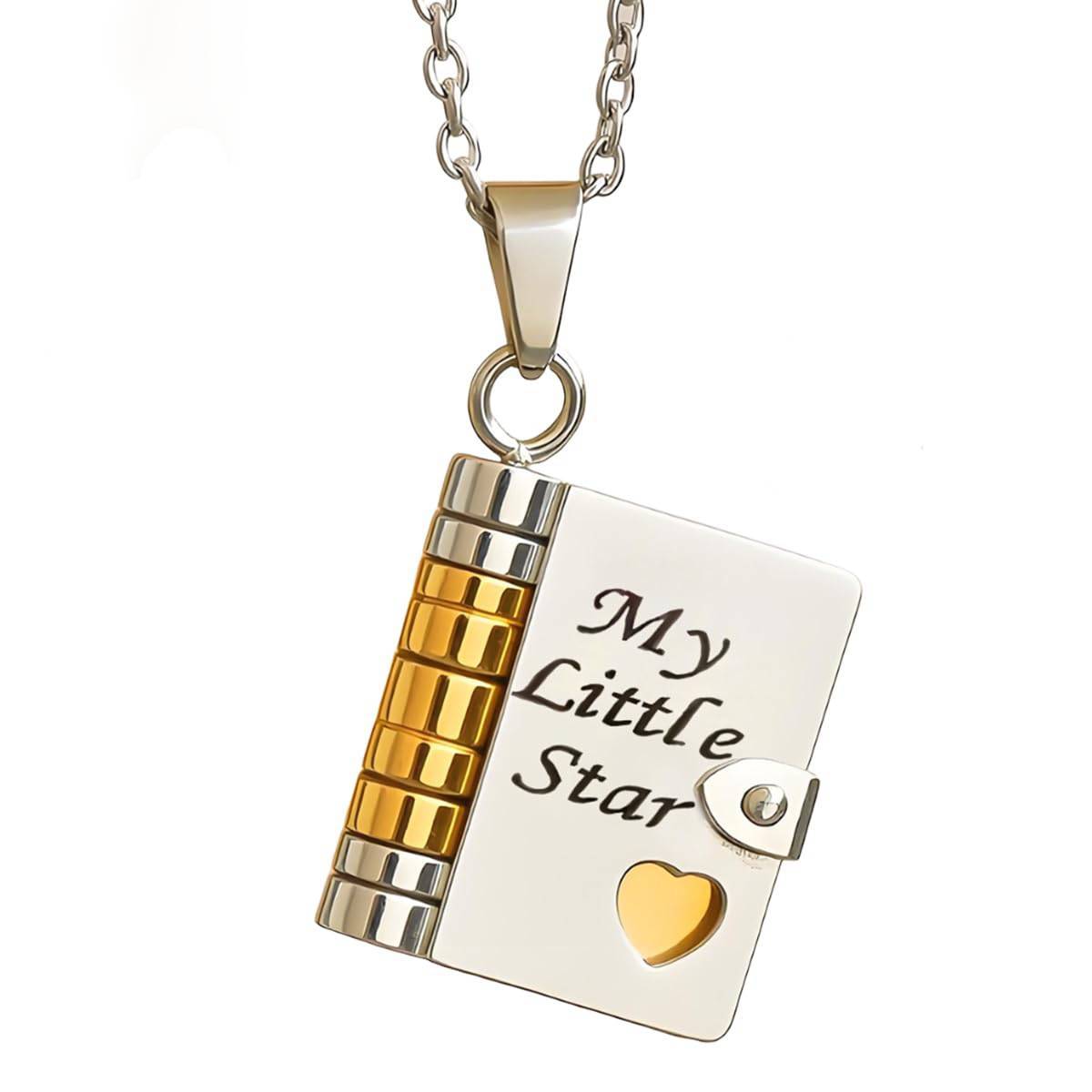 My Little Star Book Necklace – A Letter to My Daughter in a Locket, Adjustable Pendant with Message Inside, Meaningful Jewelry Gift