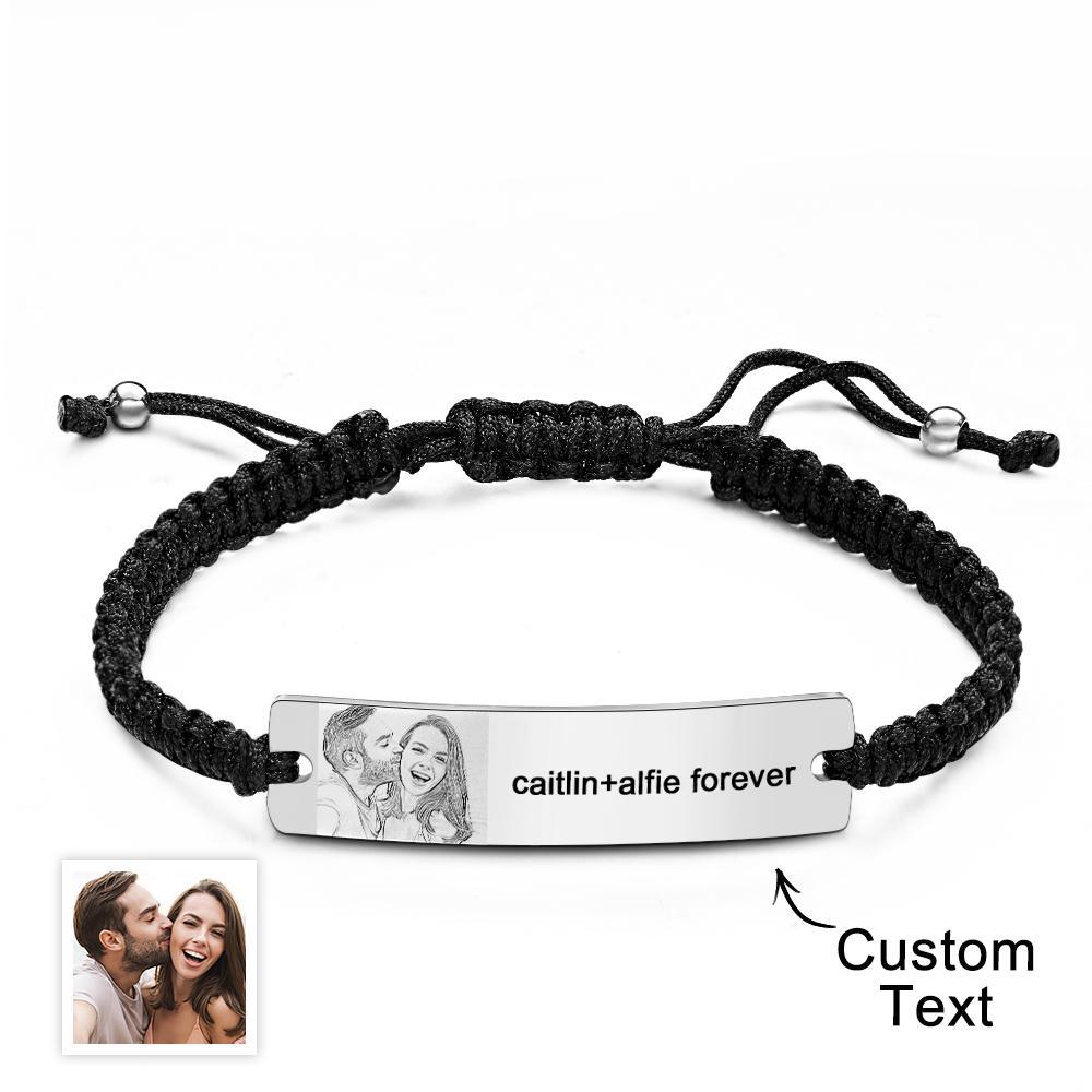 Customized Picture Name or Text Engraved Stainless Steel ID Braided Bracelet Wristband Jewelry Valentines Day Father's Day Gift