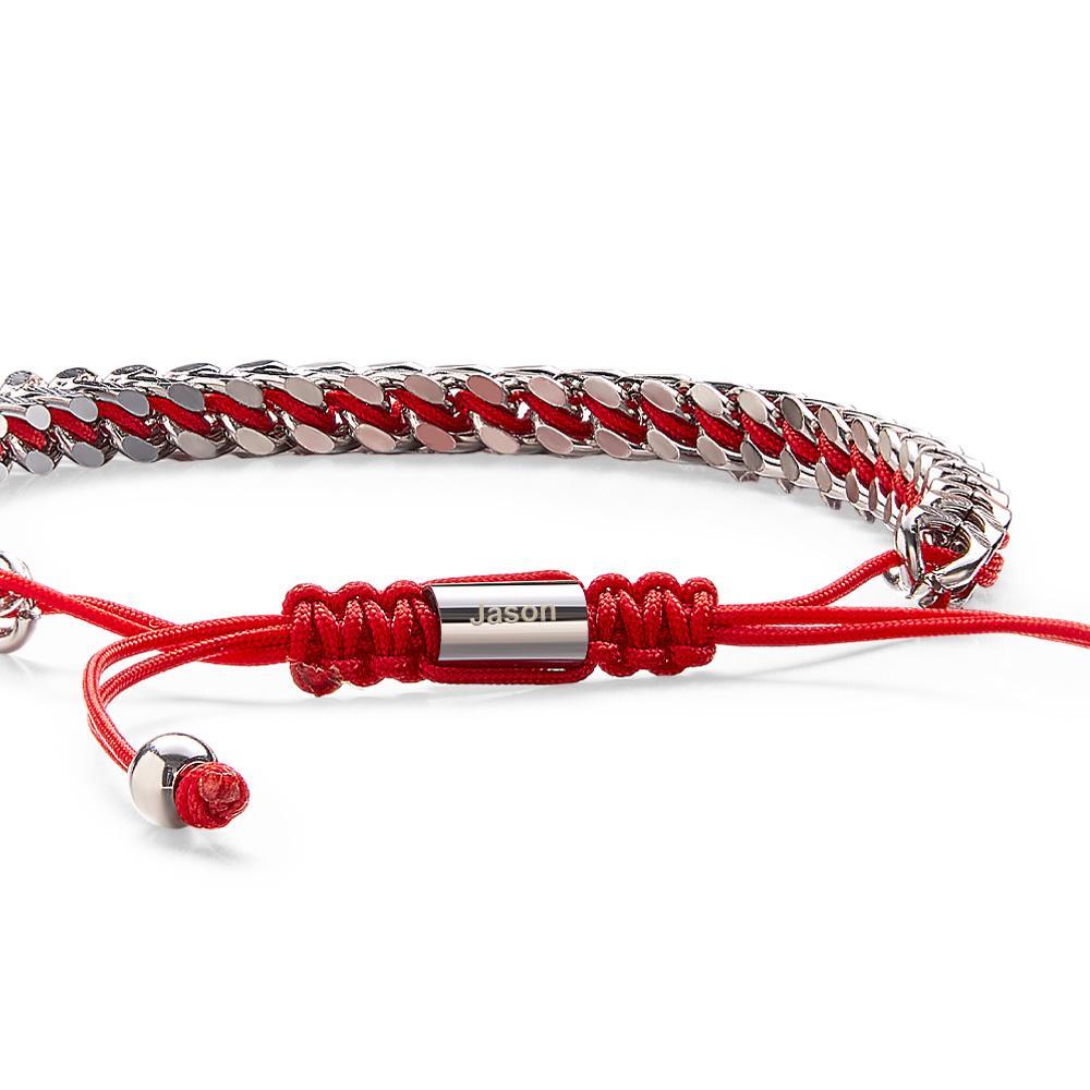 Metal Rope Woven and Stainless Steel Bracelet Red Black Silver Men's Bracelet Customize Text Box Bracelet - soufeelus