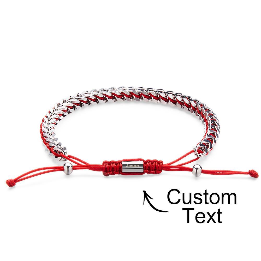 Metal Rope Woven and Stainless Steel Bracelet Red Black Silver Men's Bracelet Customize Text Box Bracelet - soufeelus