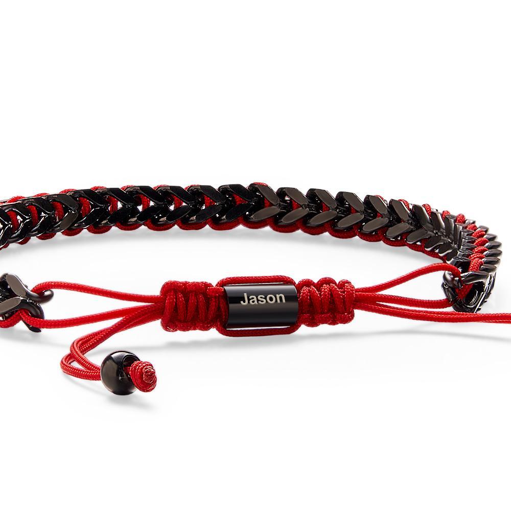 Metal Rope Woven and Stainless Steel Bracelet Red Black Silver Men's Bracelet Customize Text Box Bracelet - soufeelus