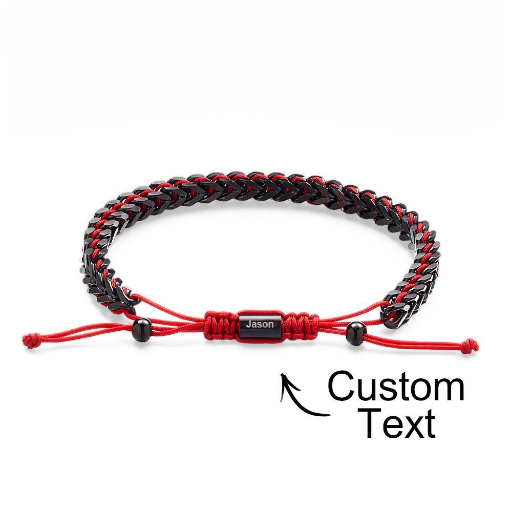 Metal Rope Woven and Stainless Steel Bracelet Red Black Silver Men's Bracelet Customize Text Box Bracelet - soufeelus