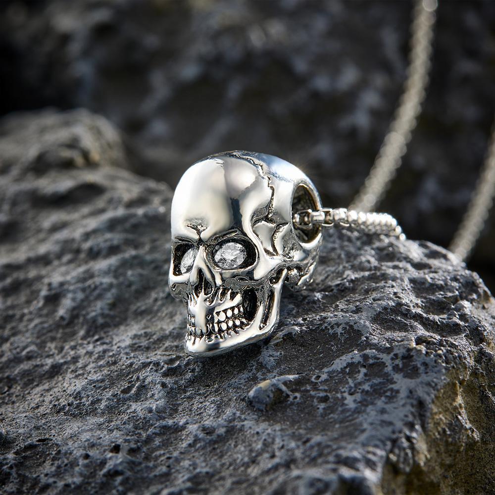 Engraved Skull Necklace With Birthstone Eyes Creative Gifts Halloween - soufeelus