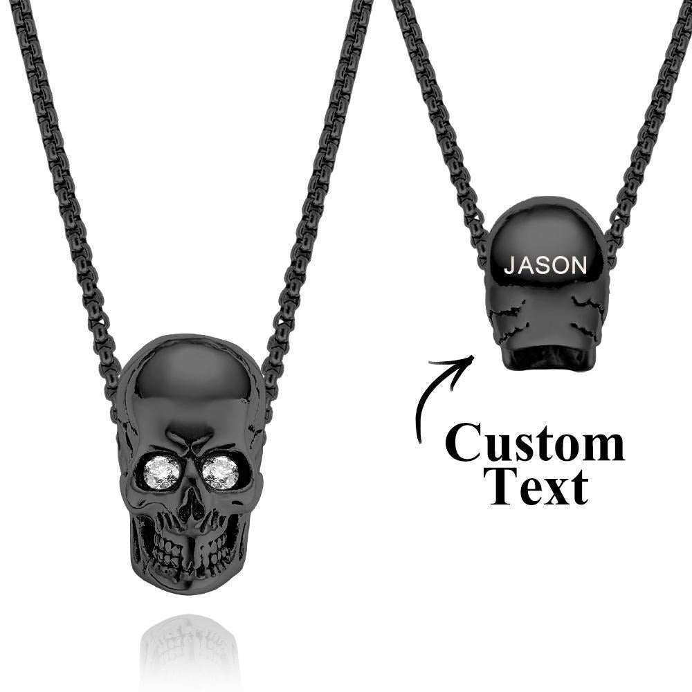 Engraved Skull Necklace With Birthstone Eyes Creative Gifts Halloween detail