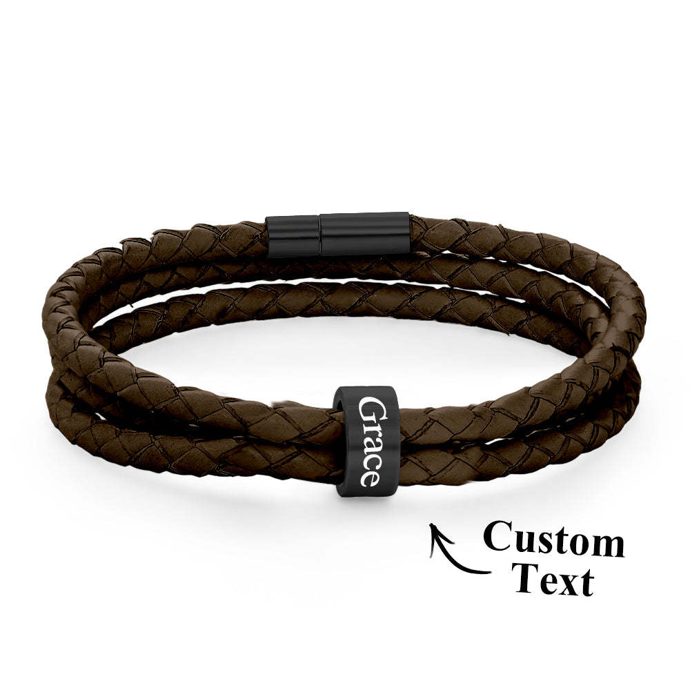 Men Braided Leather Bracelet with Small Custom Beads - soufeelus