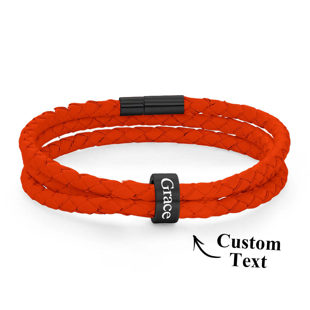 Men Braided Leather Bracelet with Small Custom Beads - soufeelus