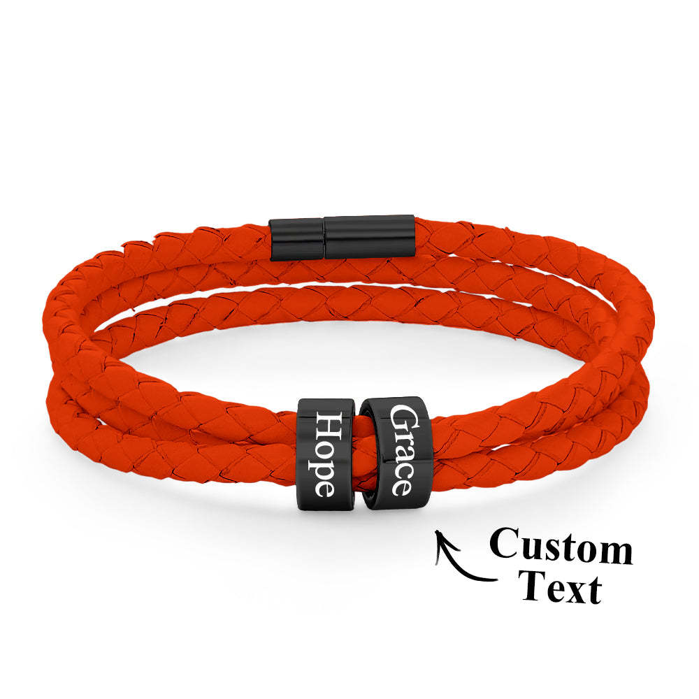Men Braided Leather Bracelet with Small Custom Beads - soufeelus