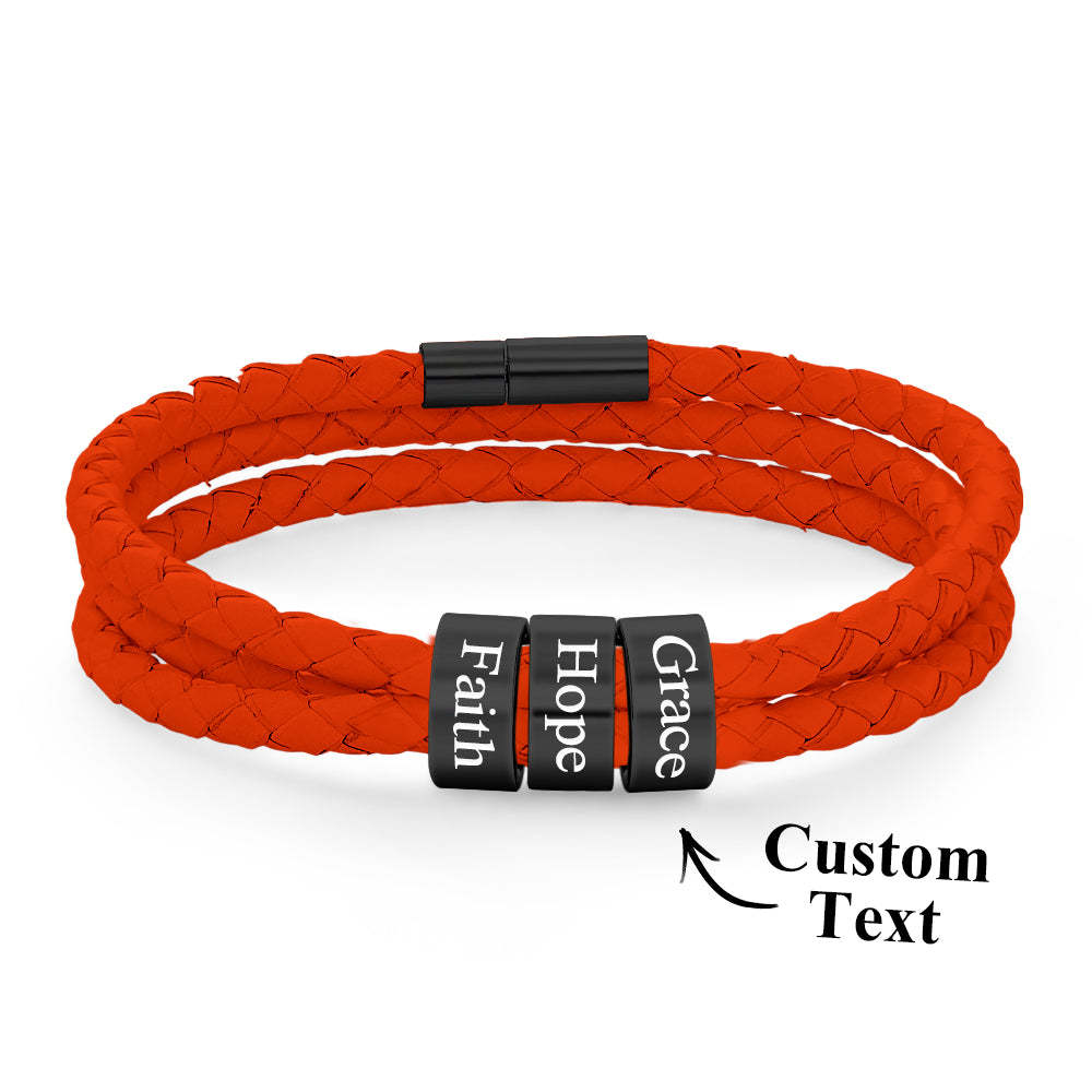 Men Braided Leather Bracelet with Small Custom Beads - soufeelus