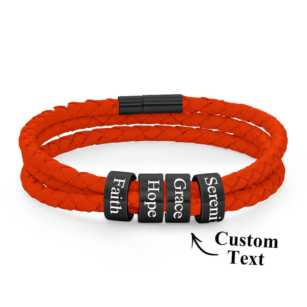 Men Braided Leather Bracelet with Small Custom Beads - soufeelus
