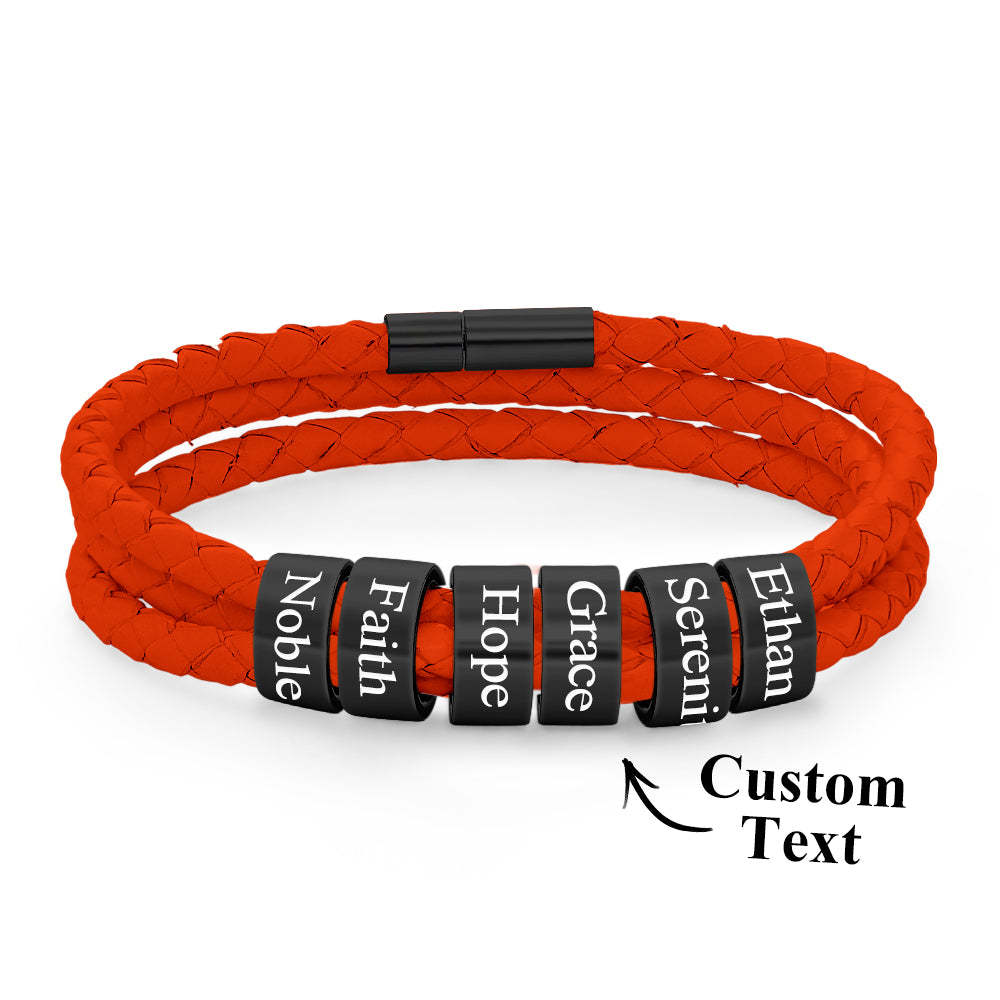 Men Braided Leather Bracelet with Small Custom Beads - soufeelus
