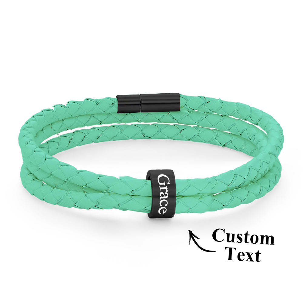 Men Braided Leather Bracelet with Small Custom Beads - soufeelus