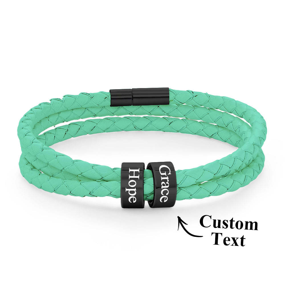 Men Braided Leather Bracelet with Small Custom Beads - soufeelus