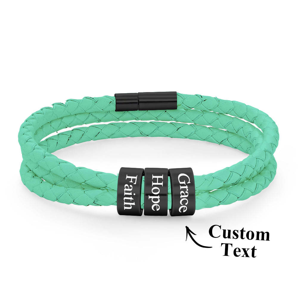 Men Braided Leather Bracelet with Small Custom Beads - soufeelus