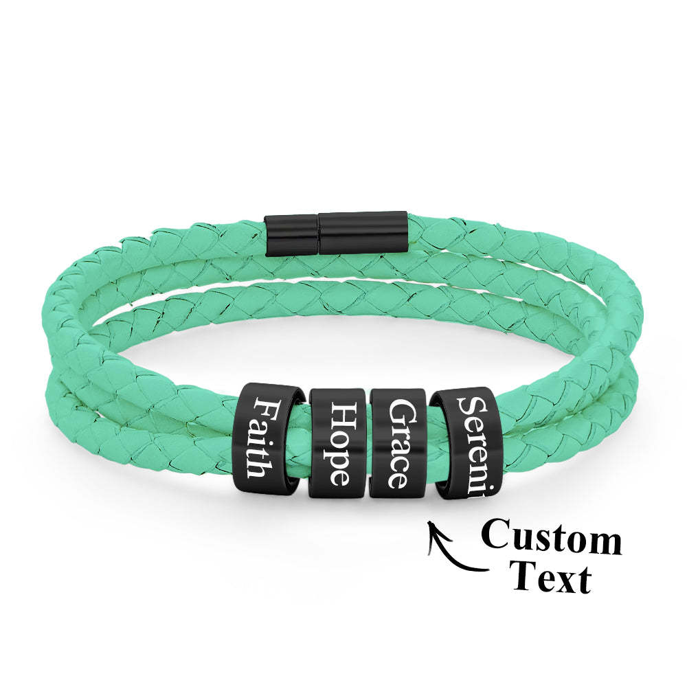 Men Braided Leather Bracelet with Small Custom Beads - soufeelus