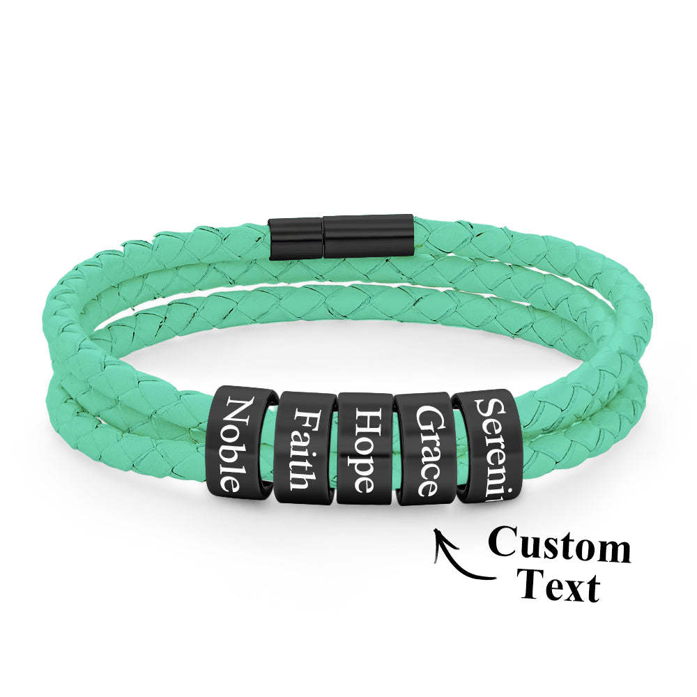 Men Braided Leather Bracelet with Small Custom Beads - soufeelus