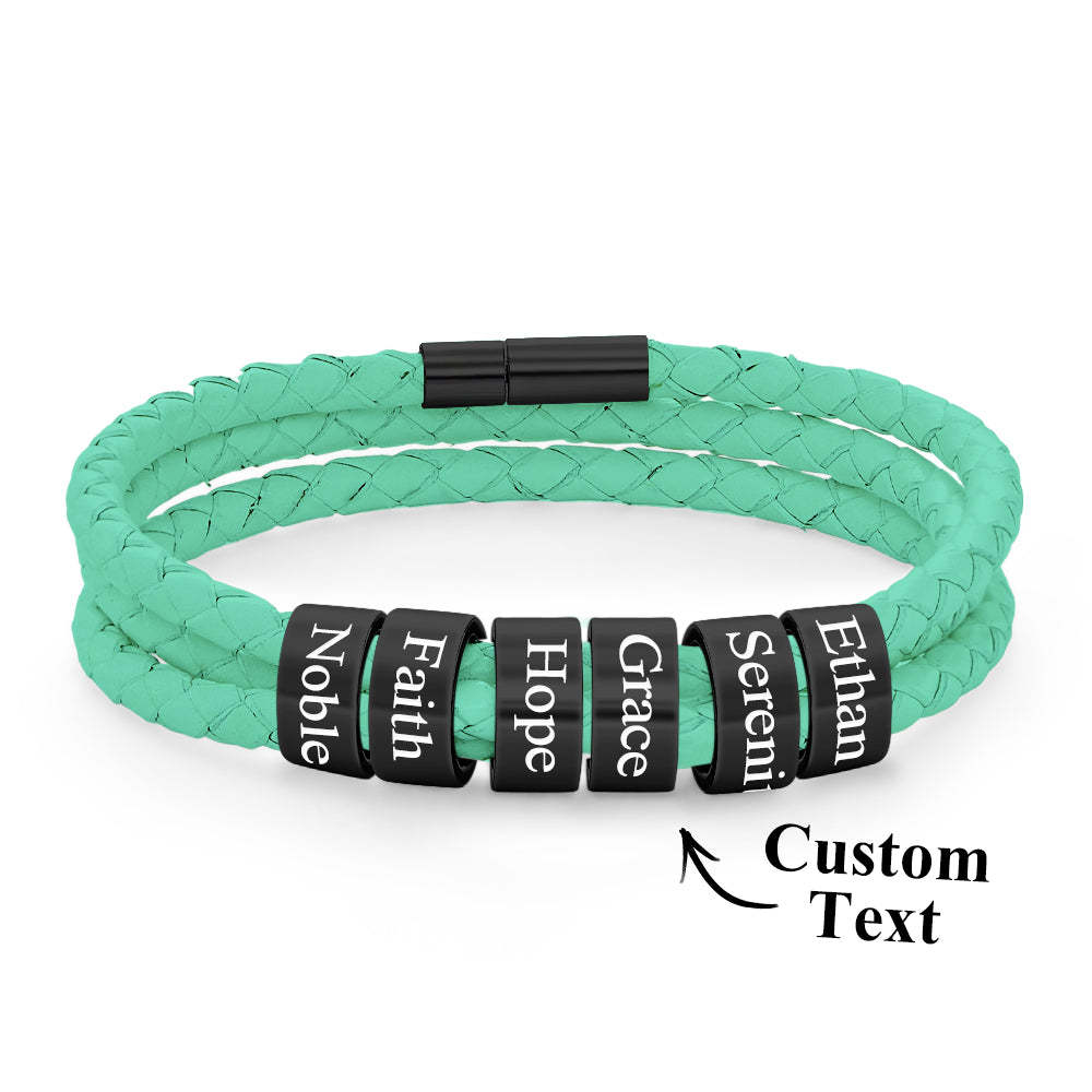 Men Braided Leather Bracelet with Small Custom Beads - soufeelus