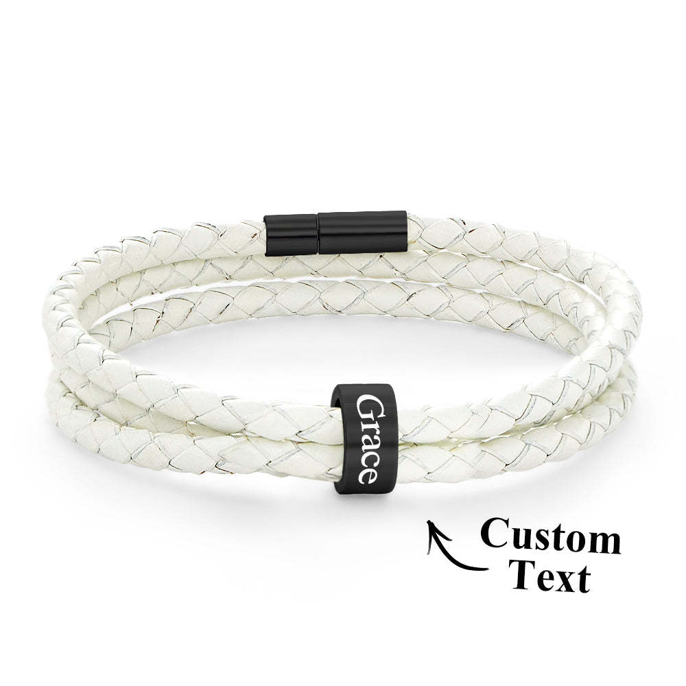 Men Braided Leather Bracelet with Small Custom Beads - soufeelus