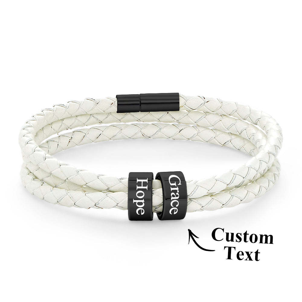 Men Braided Leather Bracelet with Small Custom Beads - soufeelus