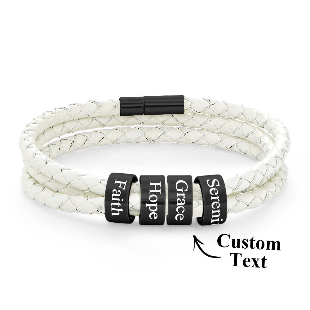 Men Braided Leather Bracelet with Small Custom Beads - soufeelus