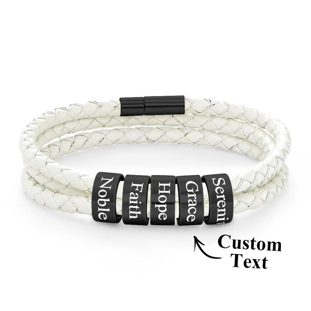 Men Braided Leather Bracelet with Small Custom Beads - soufeelus