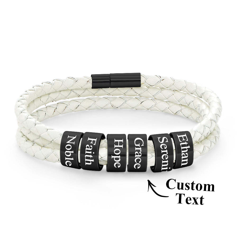 Men Braided Leather Bracelet with Small Custom Beads - soufeelus