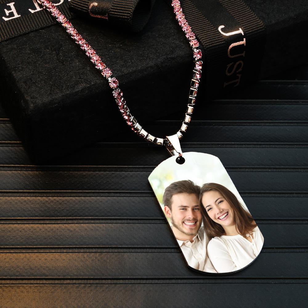 Men's Photo Tag Necklace With Engraving Tennis Chain Gifts For Him - soufeelus