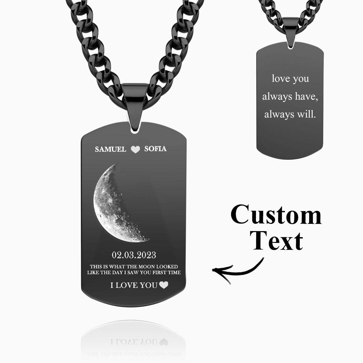 Custom Moon Phase Necklace With Text Modern Pendant Gifts For Couples - soufeelus