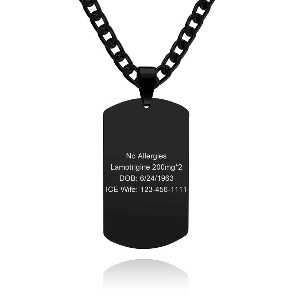 Medical Alert Emergency ID Necklace Men's Tag Necklace with Double Sides Engraving Stainless Steel Personalized Medical Necklace - soufeelus