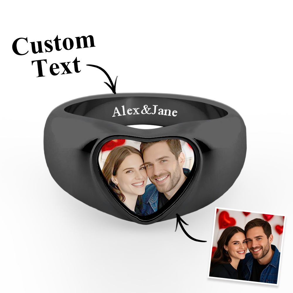 Customized Signet Photo Rings Heart Chunky Band Ring Stainless Steel Personalized Jewelry for Men Women