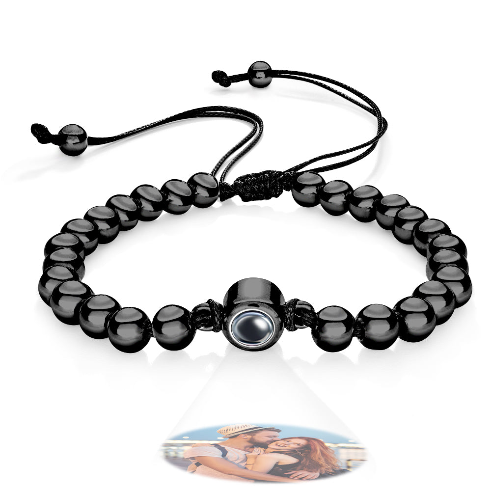 Custom Photo Projection Bracelet Personalized Circle Beads Adjustable Bracelet Gifts For Men - soufeelus