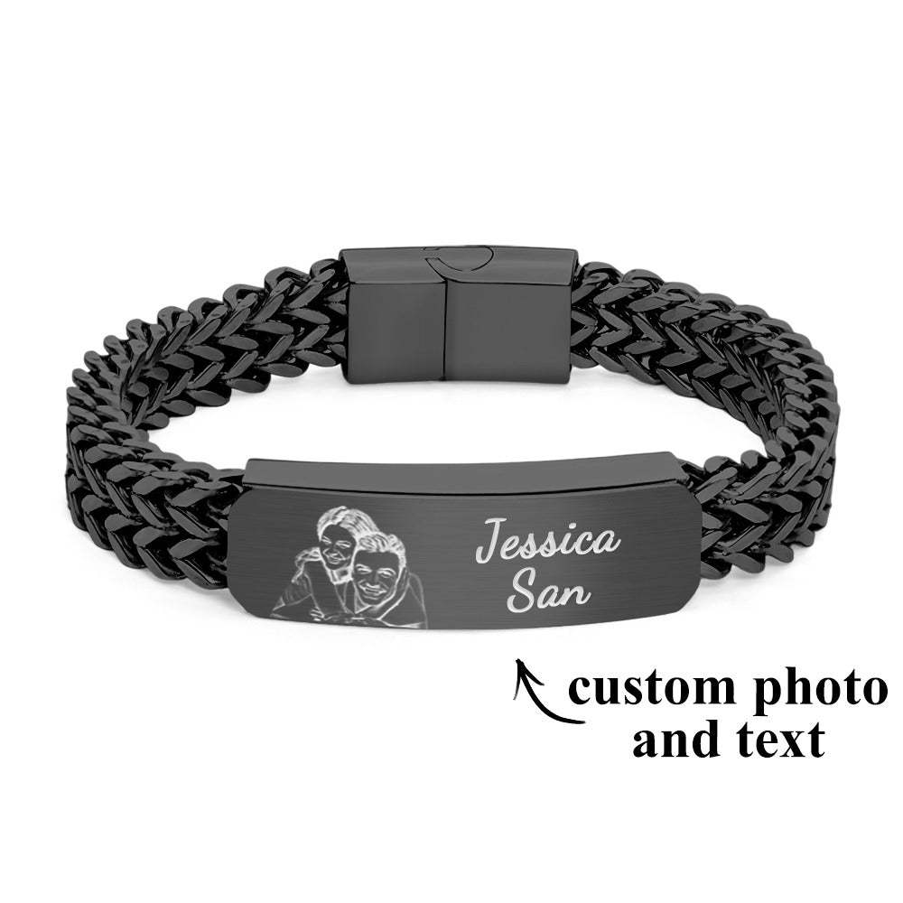 Custom Photo Bracelet Personalized Engraved Fashion Men's Chain Bracelet Father's Day Gift - soufeelus