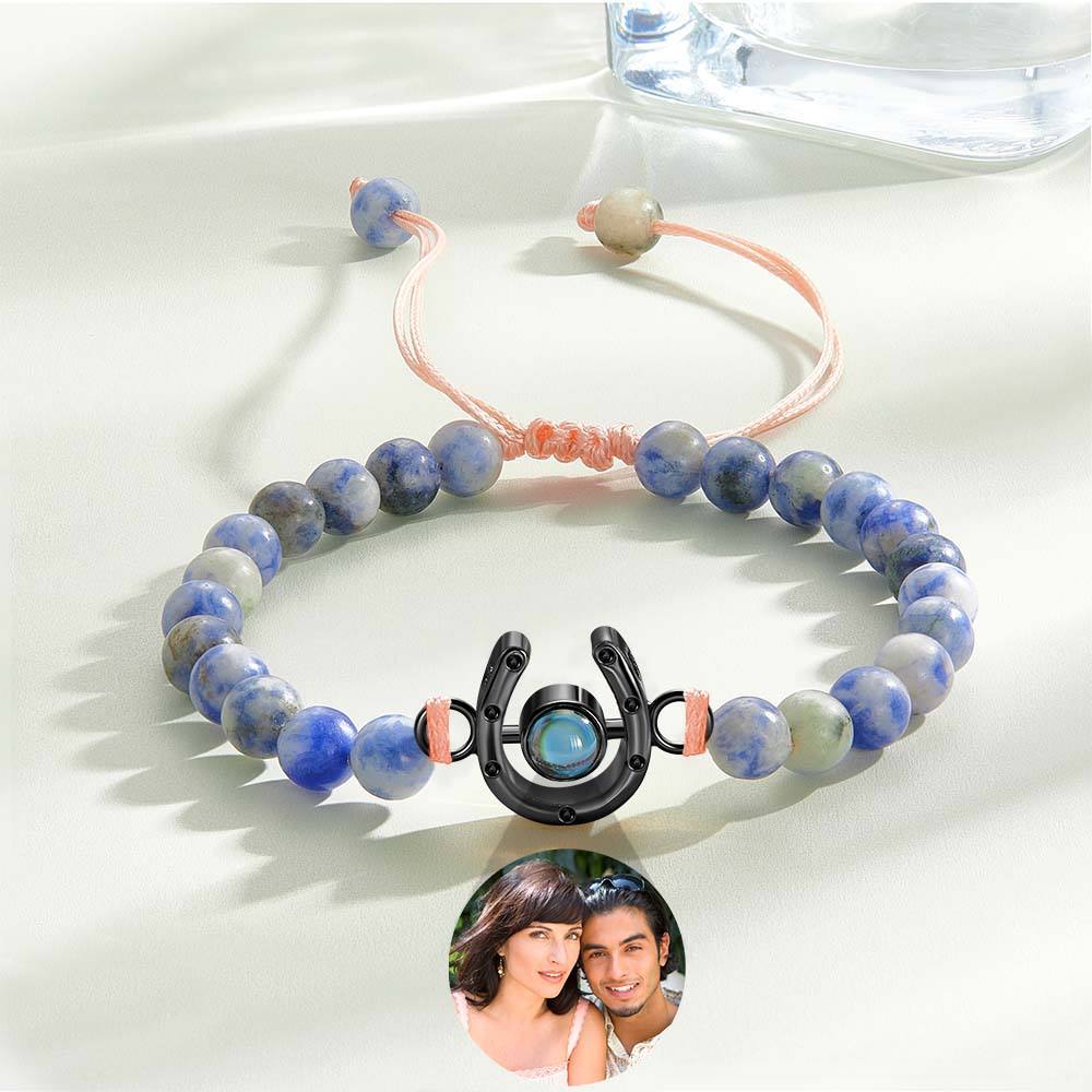 Personalized Horseshoe Charm Photo Projection Beads Bracelet Gift for Horse Lovers - soufeelus