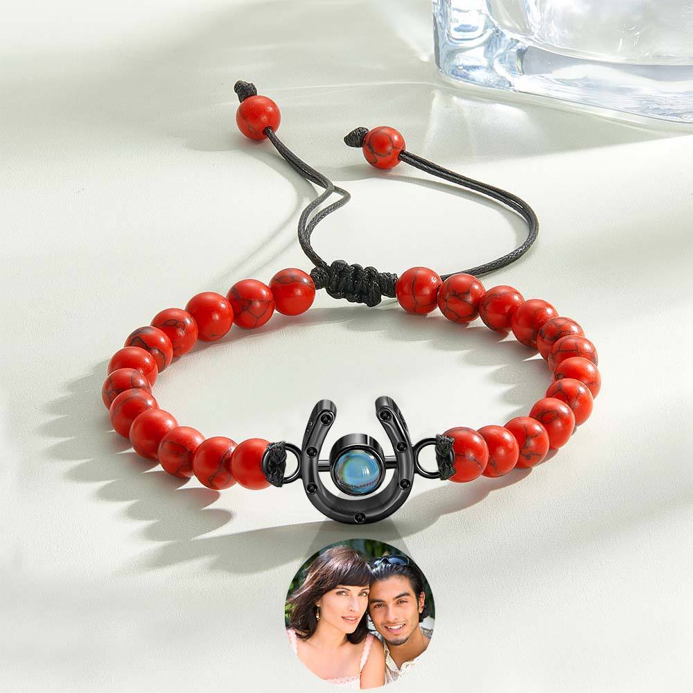 Personalized Horseshoe Charm Photo Projection Beads Bracelet Gift for Horse Lovers - soufeelus