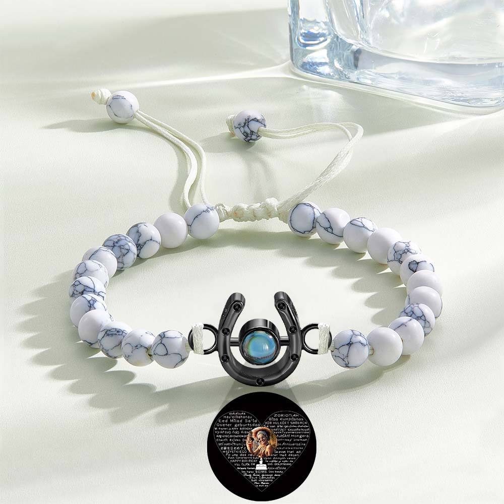 Personalized Horseshoe Charm Photo Projection Beads Bracelet Gift for Horse Lovers - soufeelus